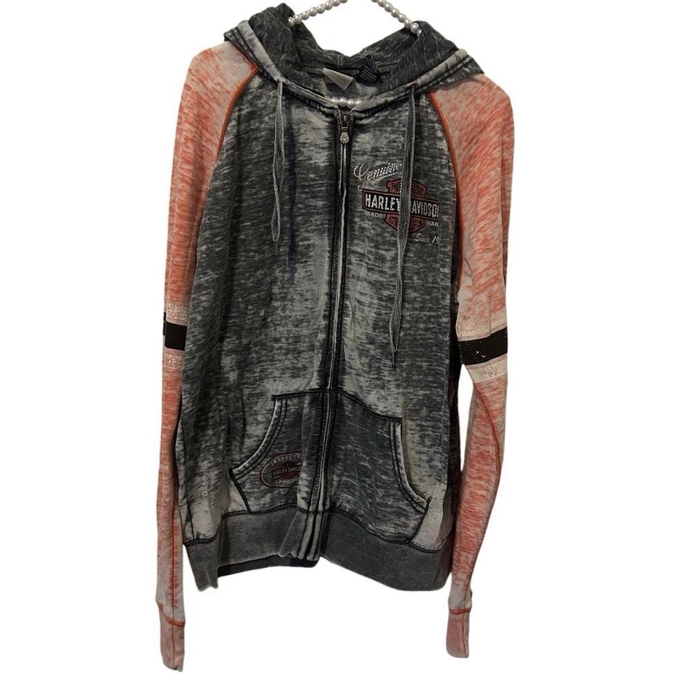 Harley-Davidson Gray and Orange Zip-Up Hoodie Jacket